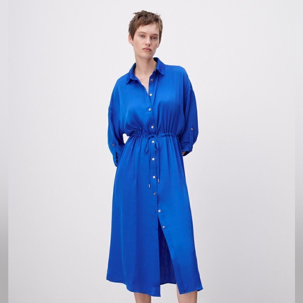 ZARA RUCHED SATIN EFFECT DRESS - Picture 8 of 10